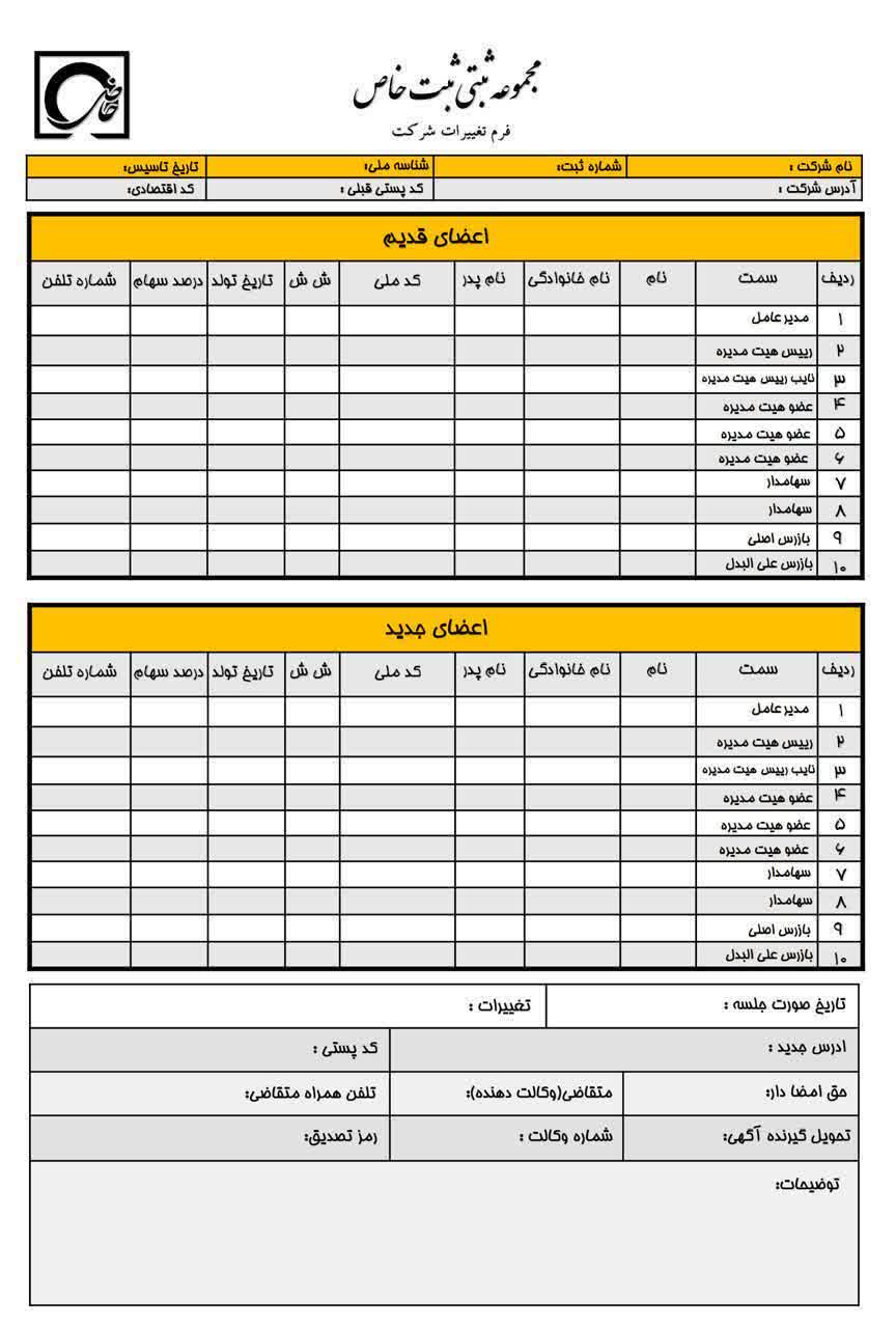 فرم تغییرات شرکت ثبت خاص